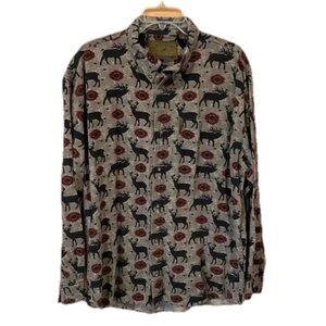 North River Size XL Aztec Bucks Deer Men’s Button Down 100% Cotton Shirt